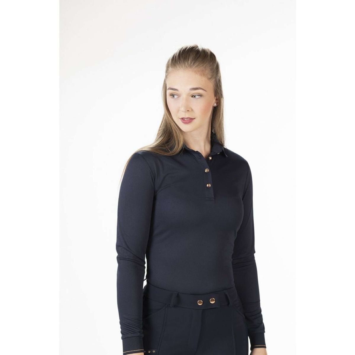 HKM Poloshirt Rosegold Glamour Longsleeve Azul Oscuro/Oro Rosa