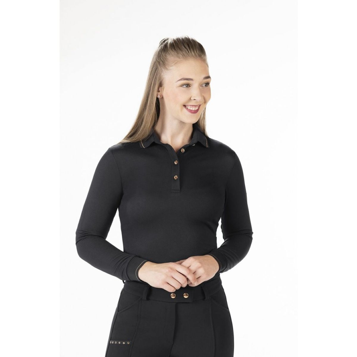 HKM Poloshirt Rosegold Glamour Longsleeve Negro/Oro rosa