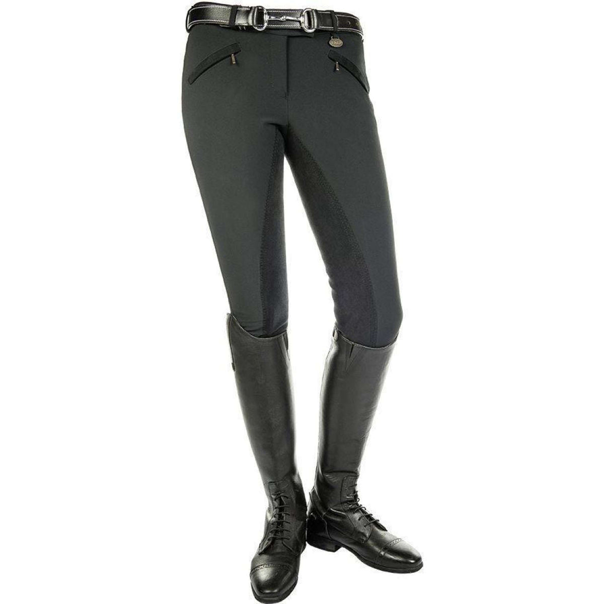 HKM Pantalón de Equitación Karthingo Easy Softshell 3/4 Alos Asiento Negro