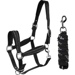 HORKA Juego de Cabestro Equestrian Pro Crystals & Pearls Negro