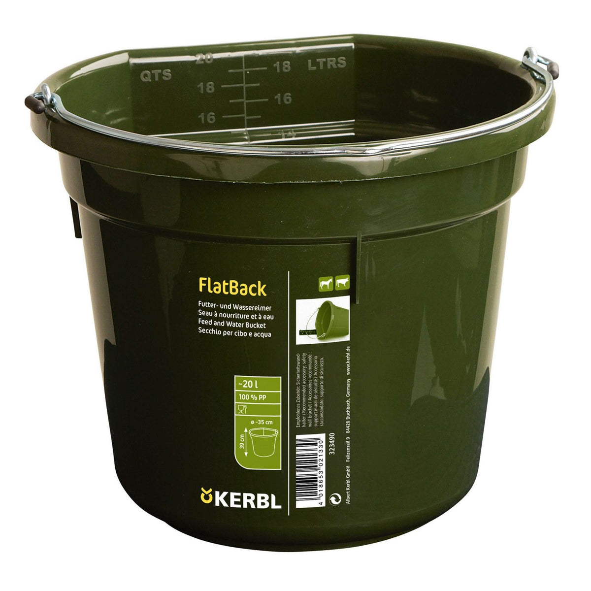Kerbl Cubo para Comida y Agua Flat Back Verde