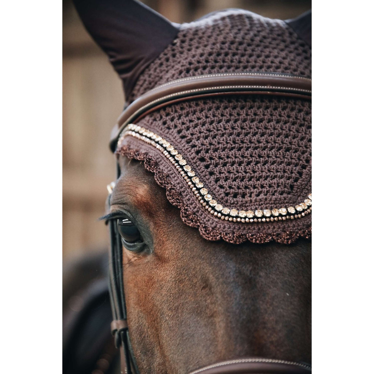 Kentucky Horsewear Cubre orejas Wellington Stone & Pearl Marron oscuro