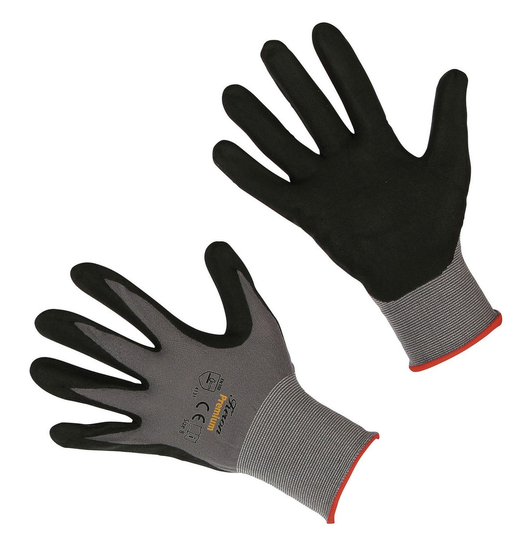 Kerbl Guantes de Trabajo Premium Nylon Nitril Negro Gris