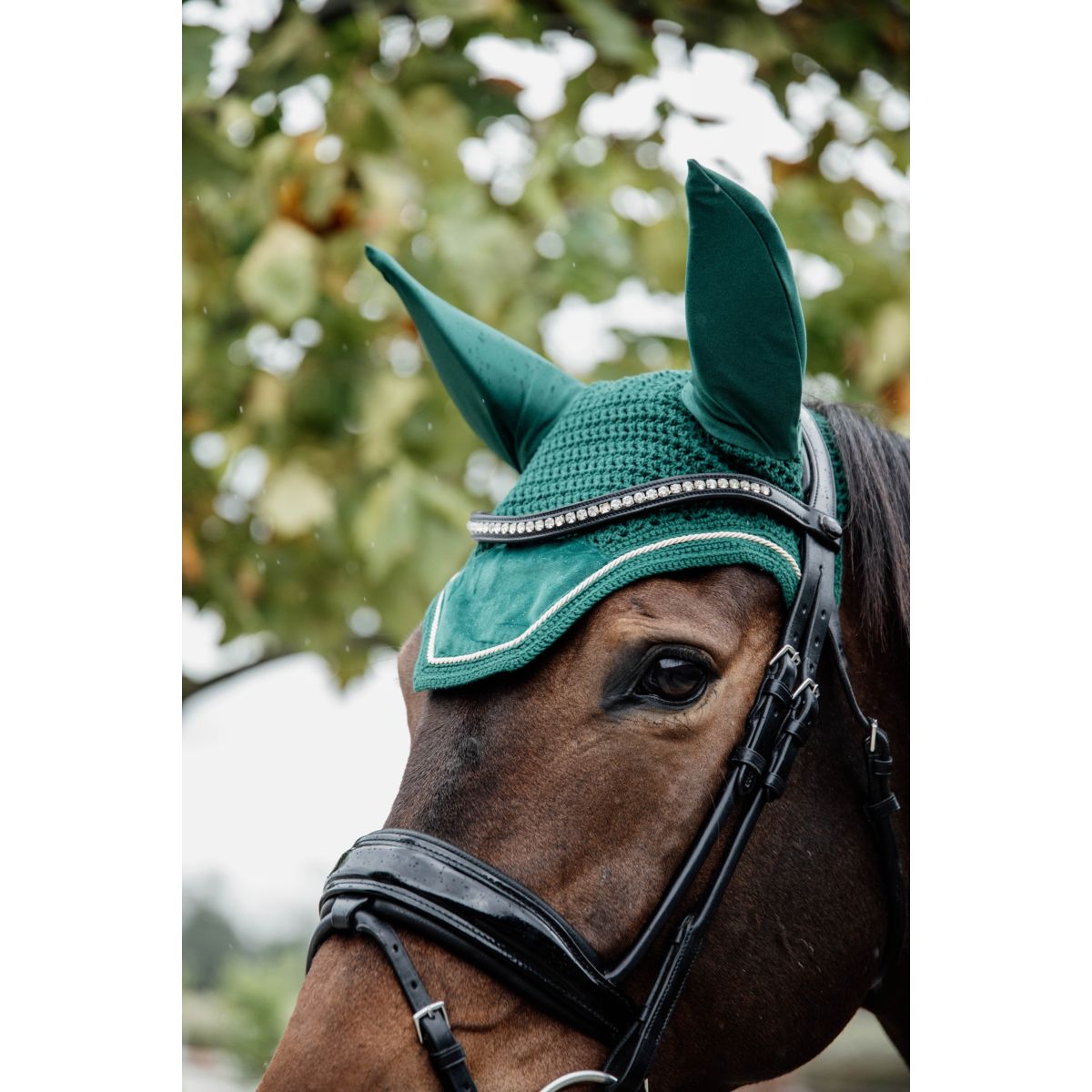 Kentucky Horsewear Bonete para Orejas Wellington Velvet Verde Oscuro