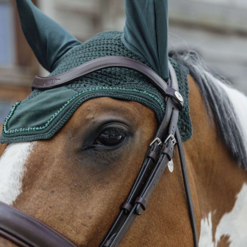 Kentucky Horsewear Bonete para Orejas Wellington Velvet Pearls Pine Green