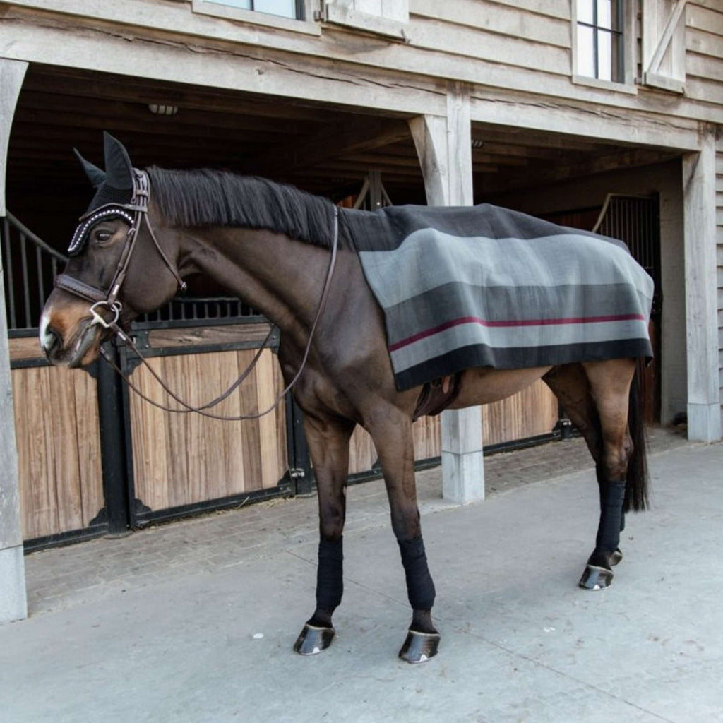 Kentucky Horsewear Manta de Forro Polar Heavy Square Stripes Negro Gris