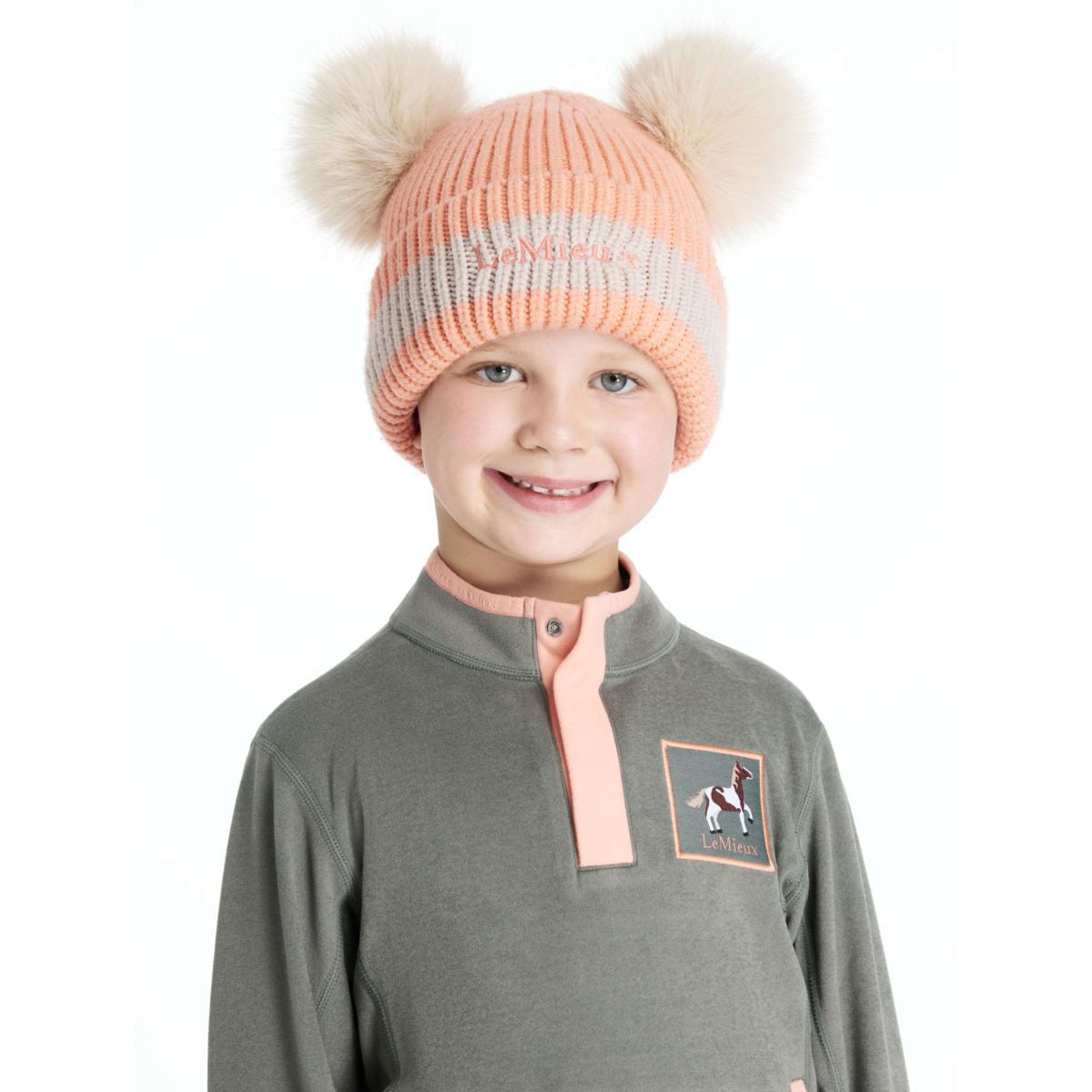 LeMieux Beanie Mini Double Pom Niños Peach Punch