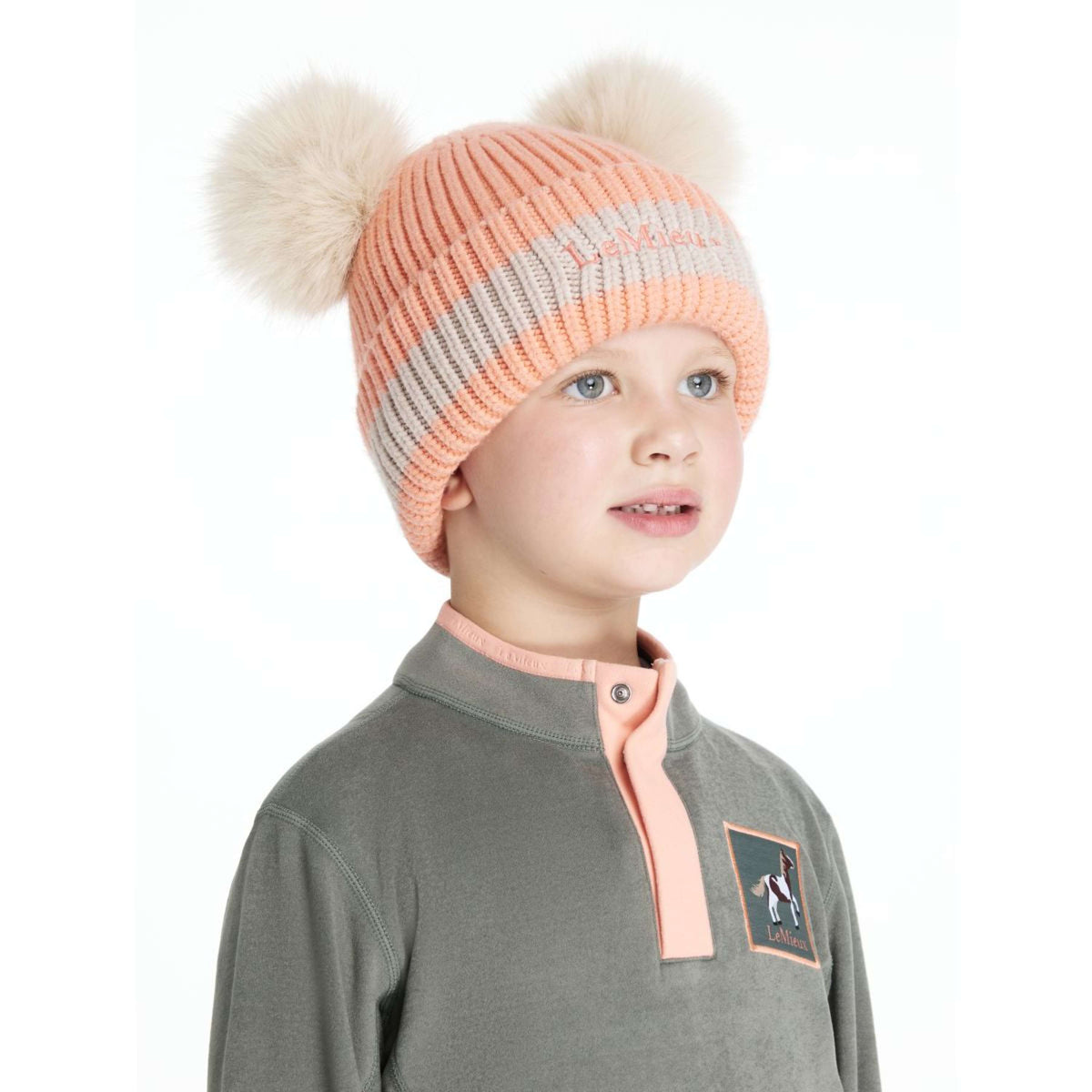 LeMieux Beanie Mini Double Pom Niños Peach Punch