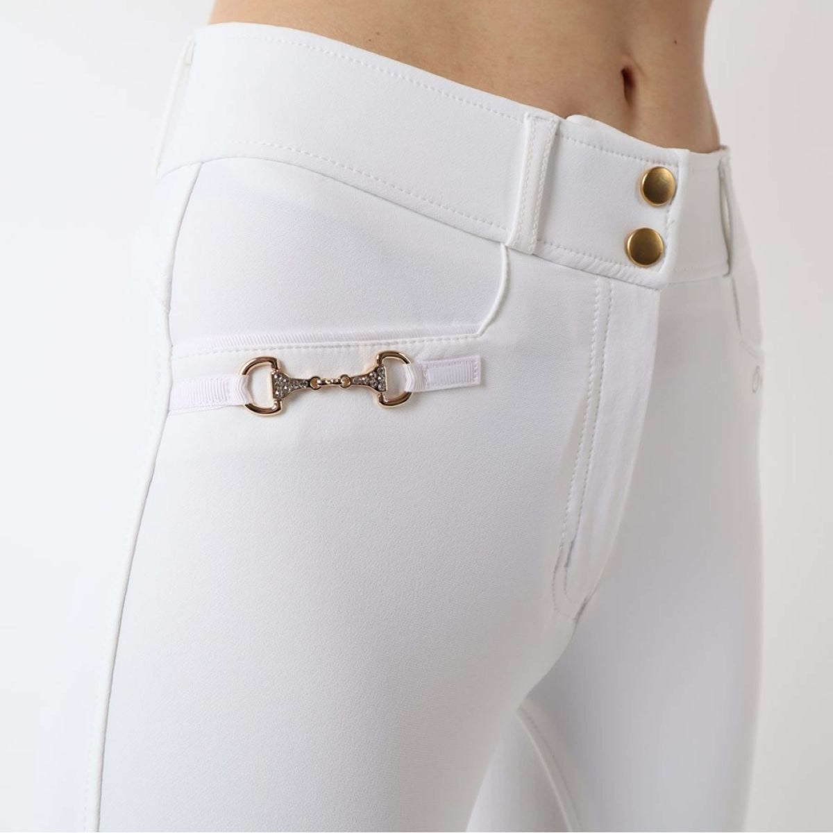 Montar Pantalón de Equitación Molly Gold Highwaist Full Grip Blanco