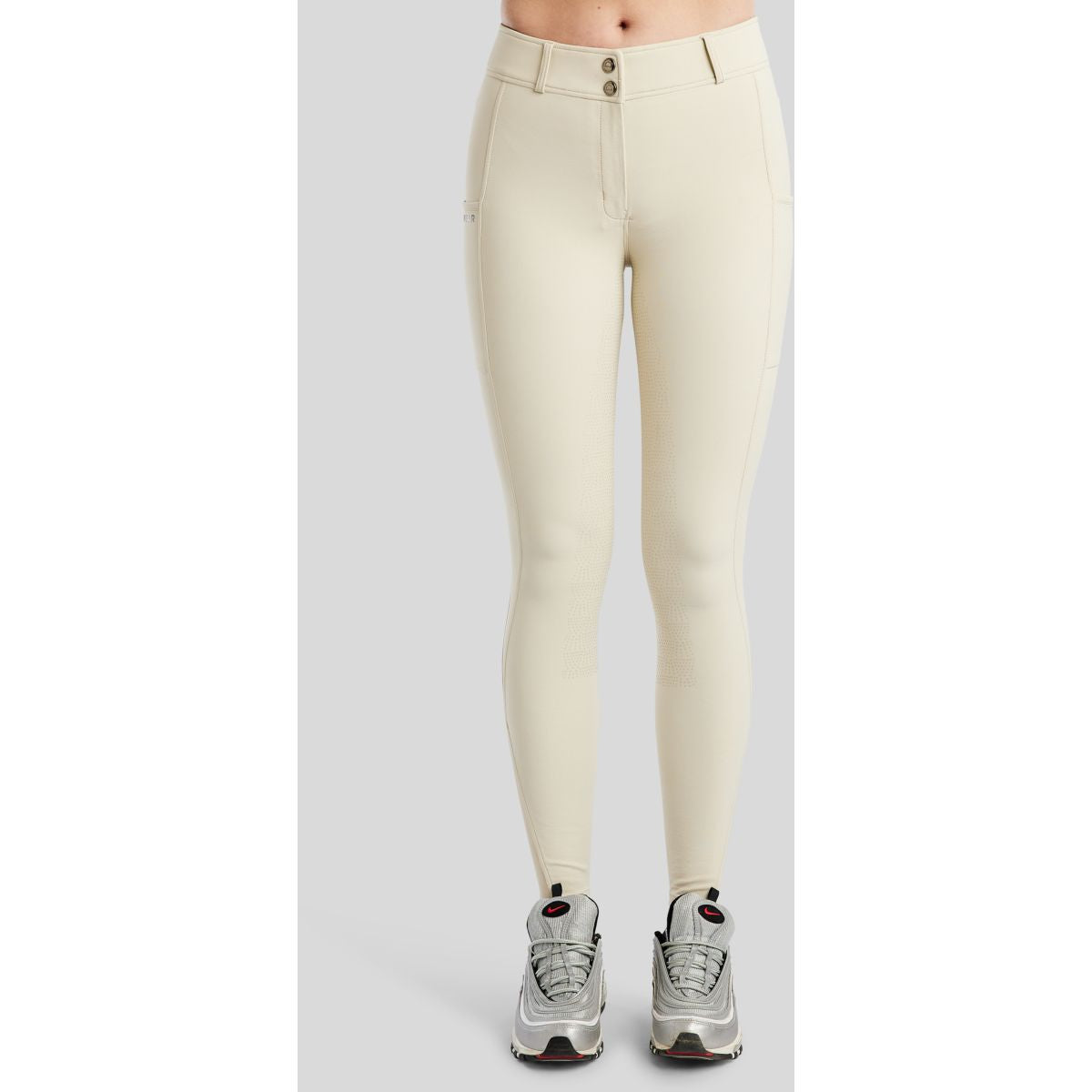 Montar Pantalón de Equitación Megan Full Grip Gris claro
