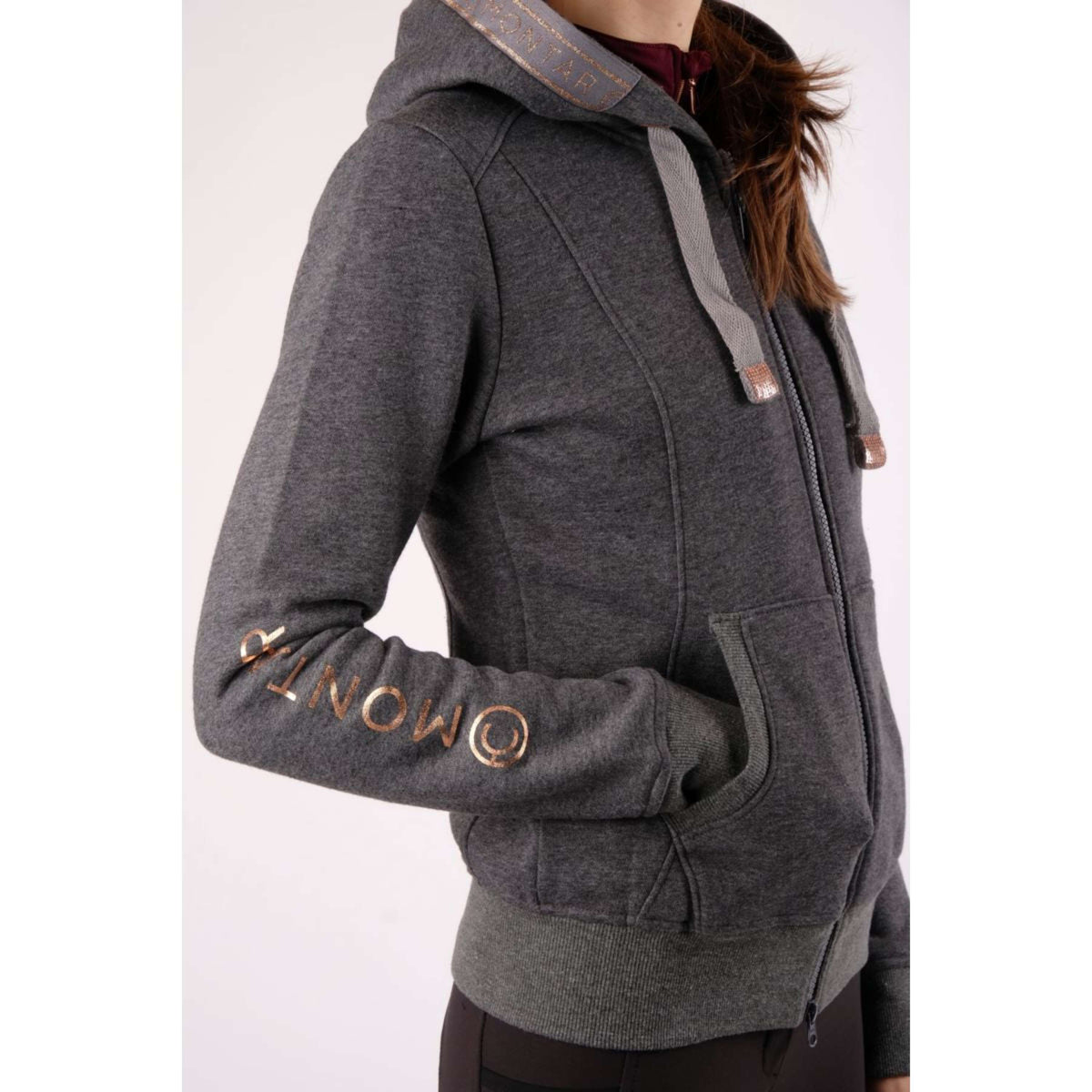 Montar Sudadera con capucha y cremallera Macie Rosegold Logo Gris