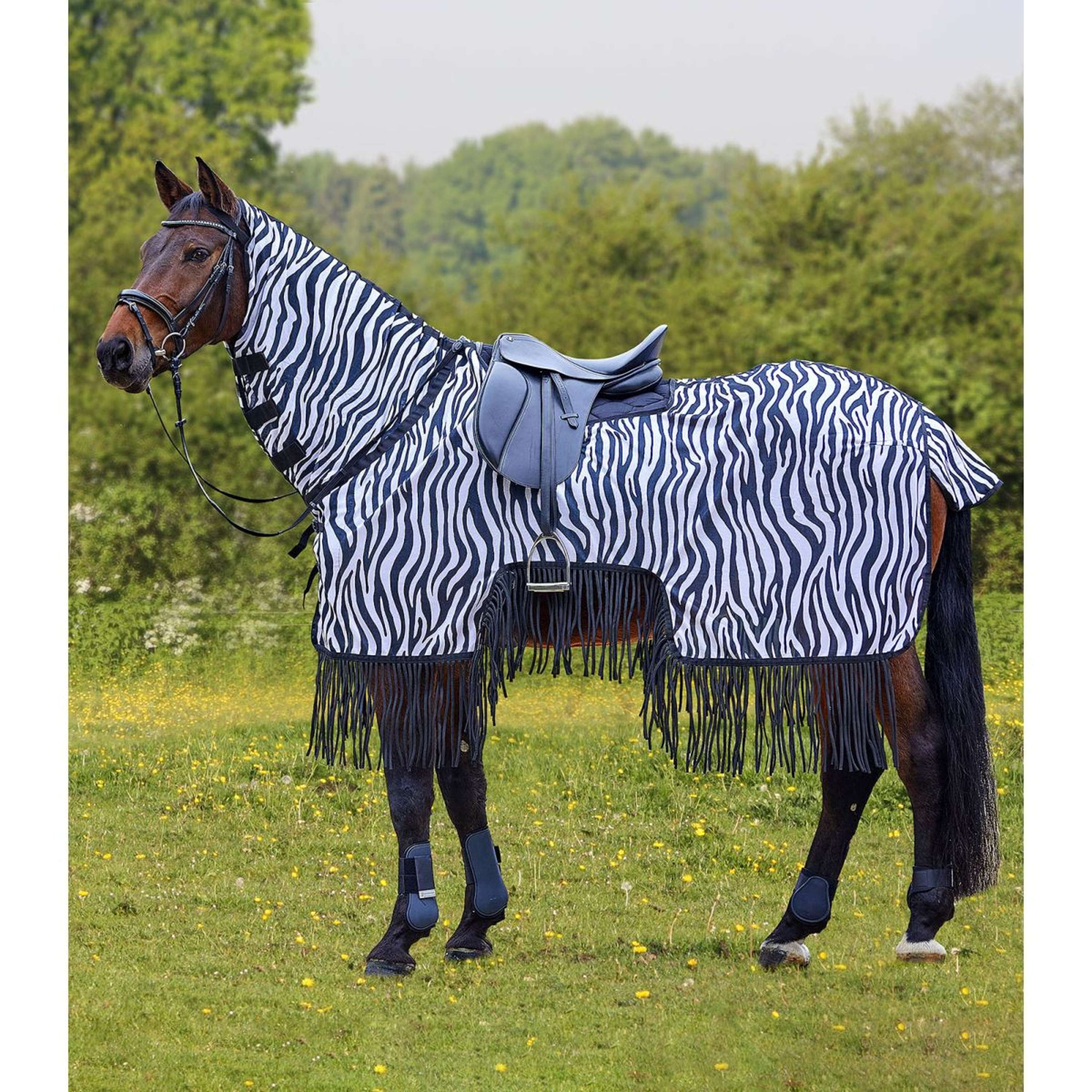 Waldhausen Manta antimoscas para montar Zebra con Flecos Zebra