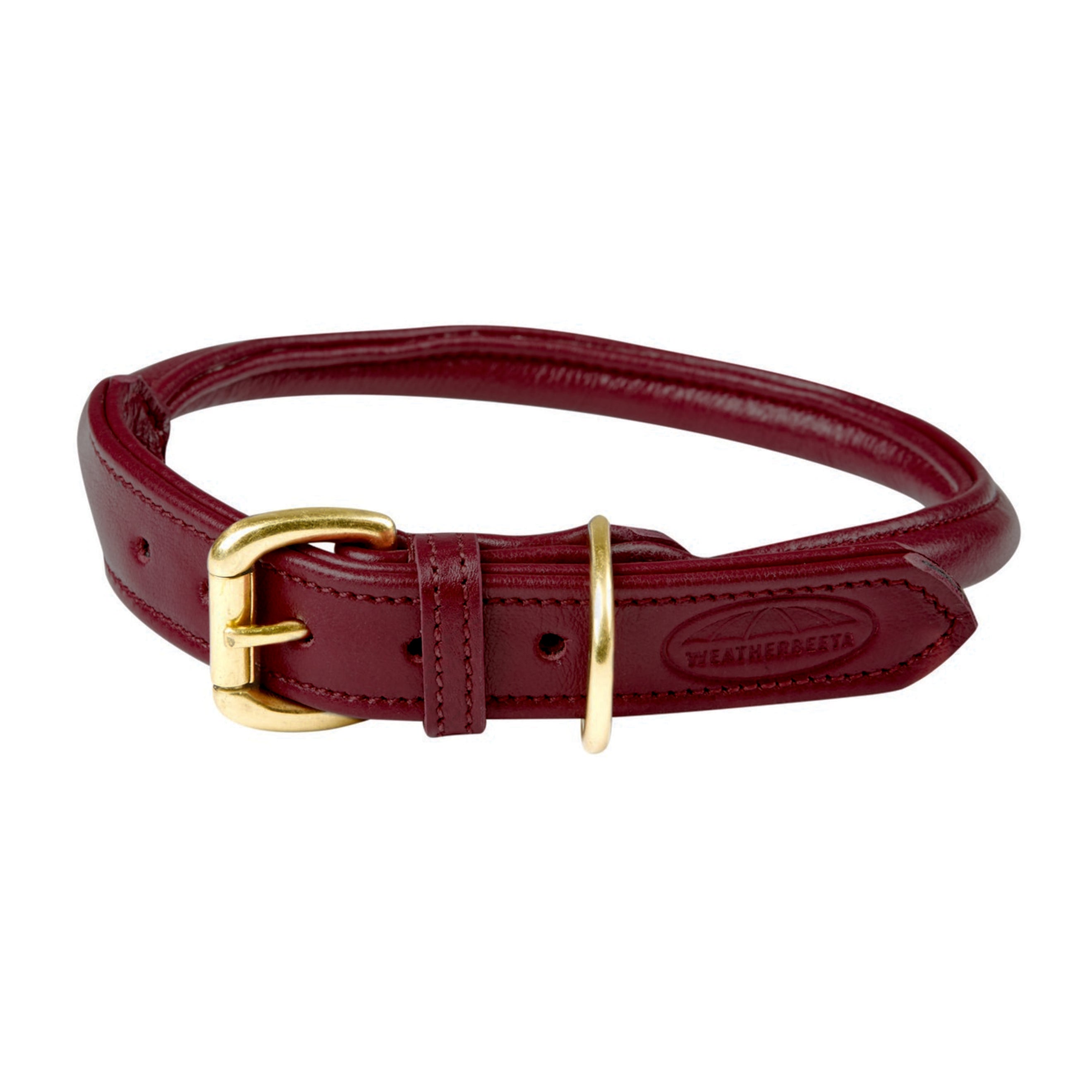 WeatherBeeta Dog Collar Cuero enrollado Maroon Red