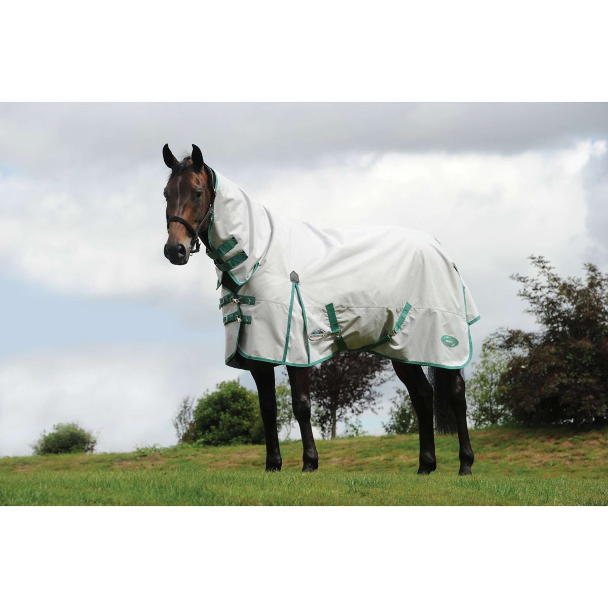 Weatherbeeta Manta Impermeable Green-Tec 900D Combo Neck Lite Plus Gris Claro/Bottle Green