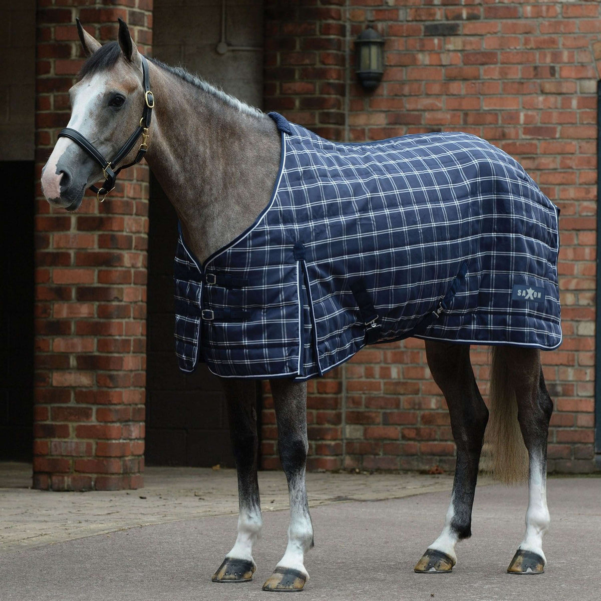 Weatherbeeta Alfombra Saxon 1200D PP Stable Standard Neck Medium A cuadros marino
