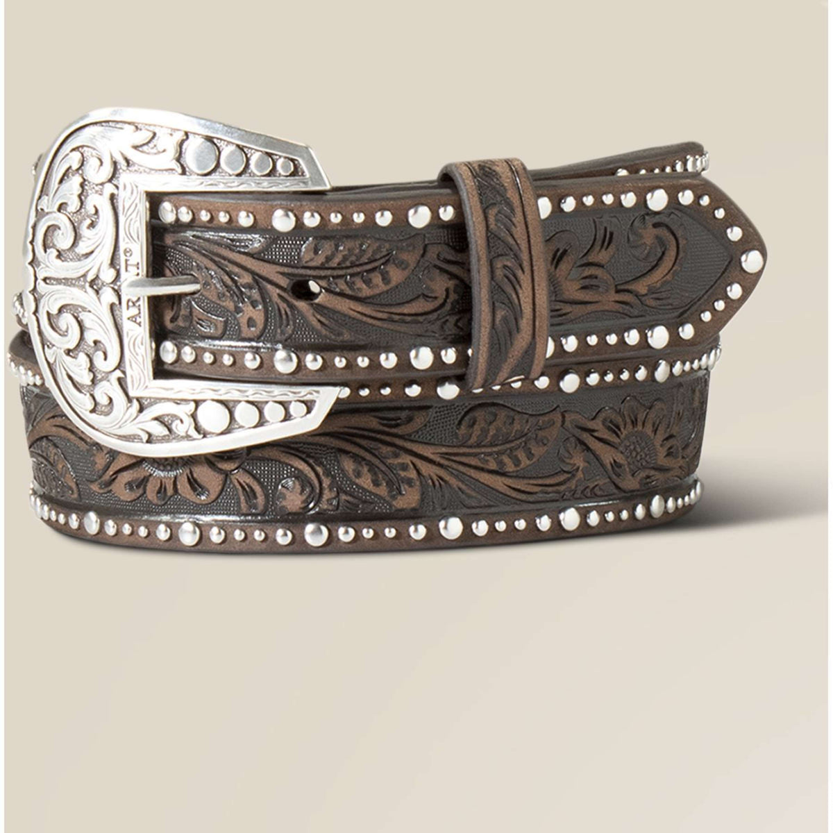 Ariat Cinturón Studded Tooled Embossed Marron