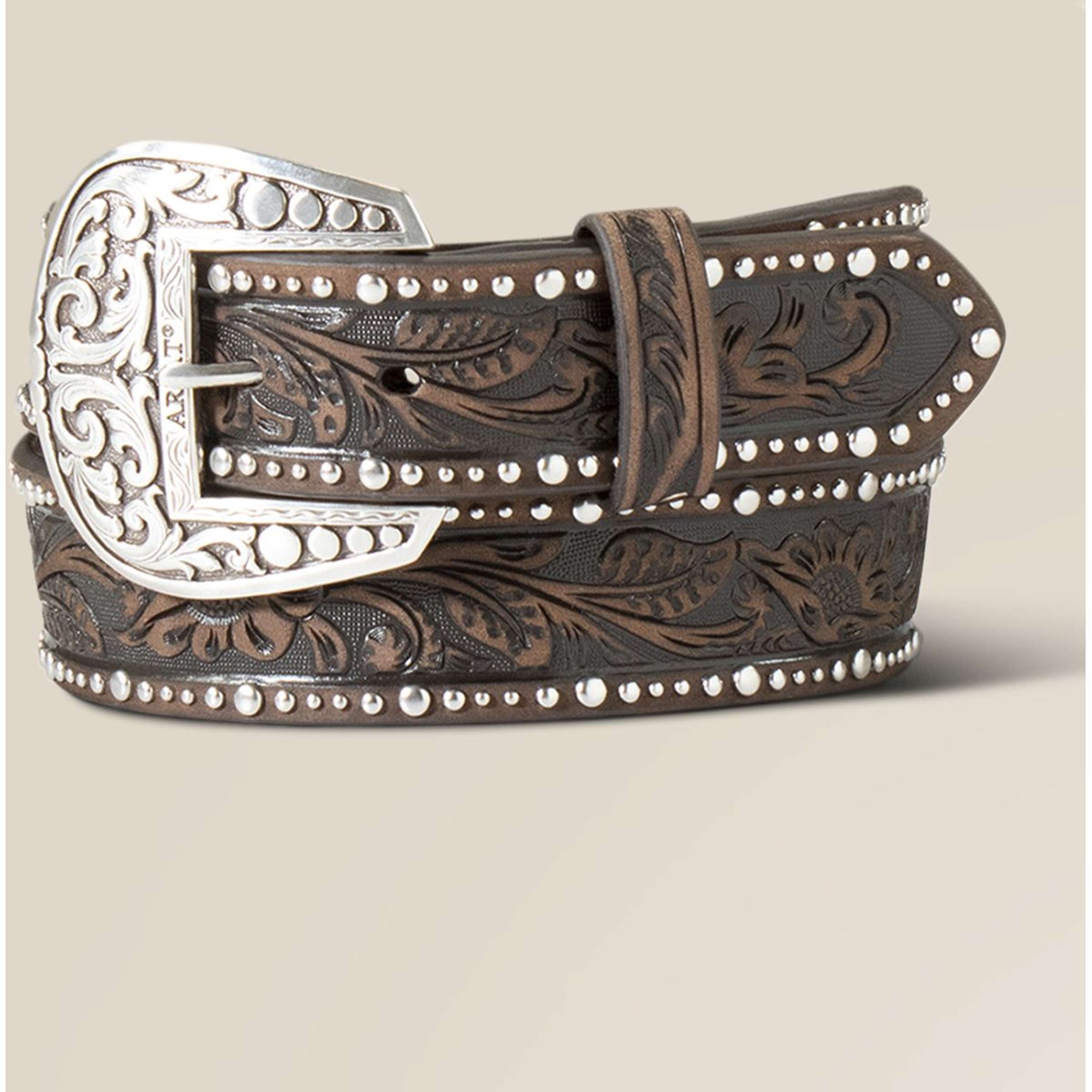 Ariat Cinturón Studded Tooled Embossed Marron