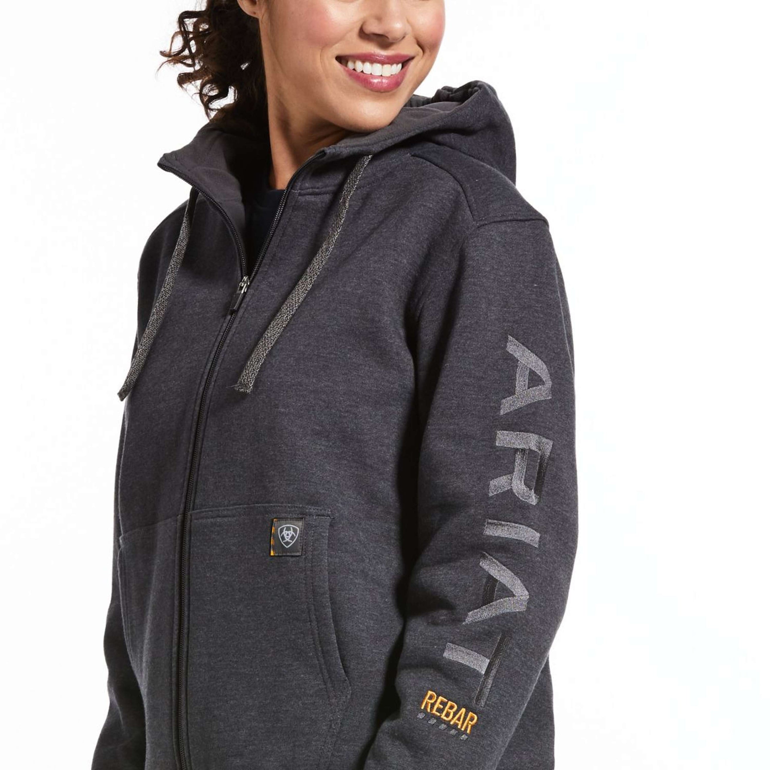 Ariat Sudadera con capucha y cremallera Rebar All-Weather Mujer Charcoal Heather