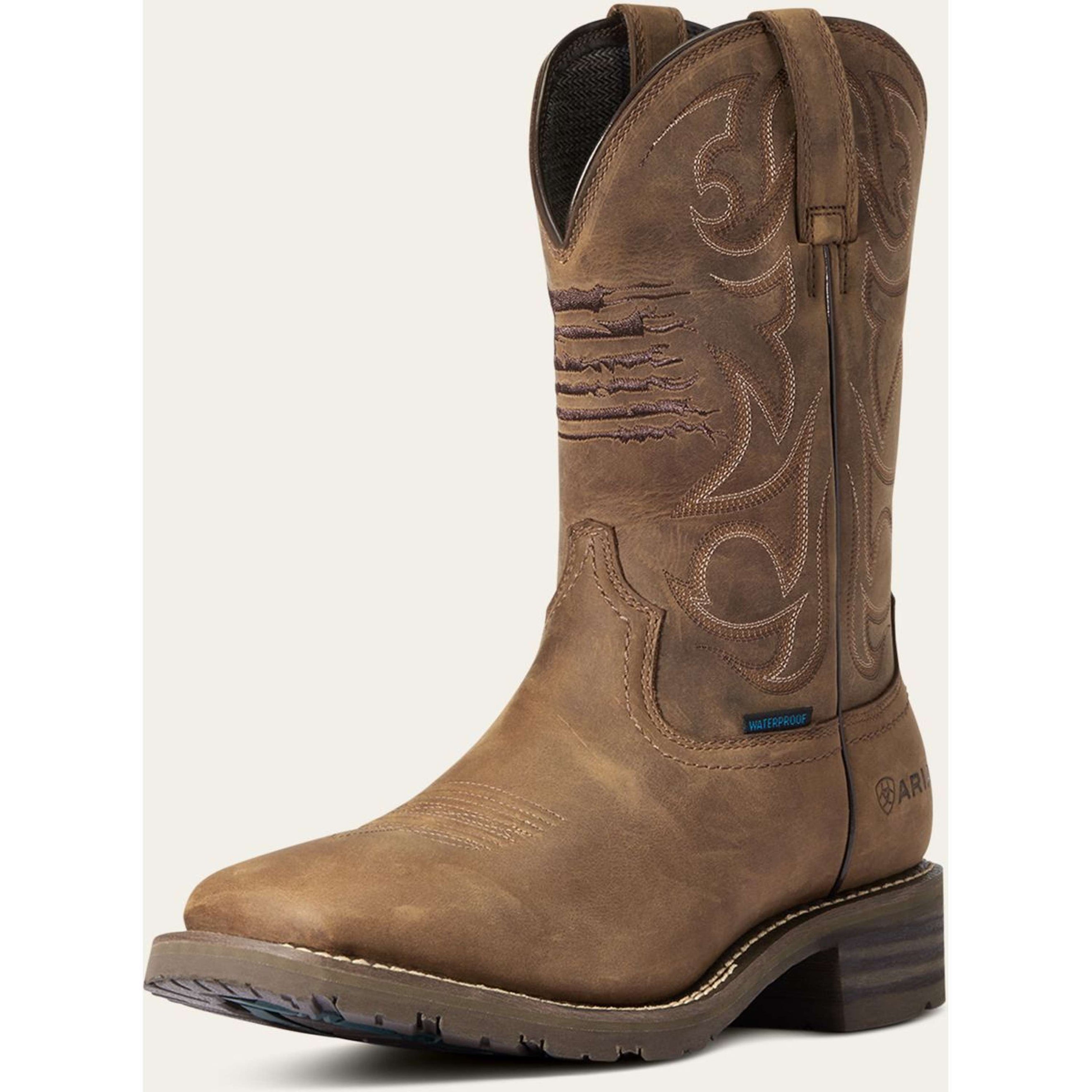 Ariat Western Boots Hybrid Patriot H2O Hombres Distressed Brown