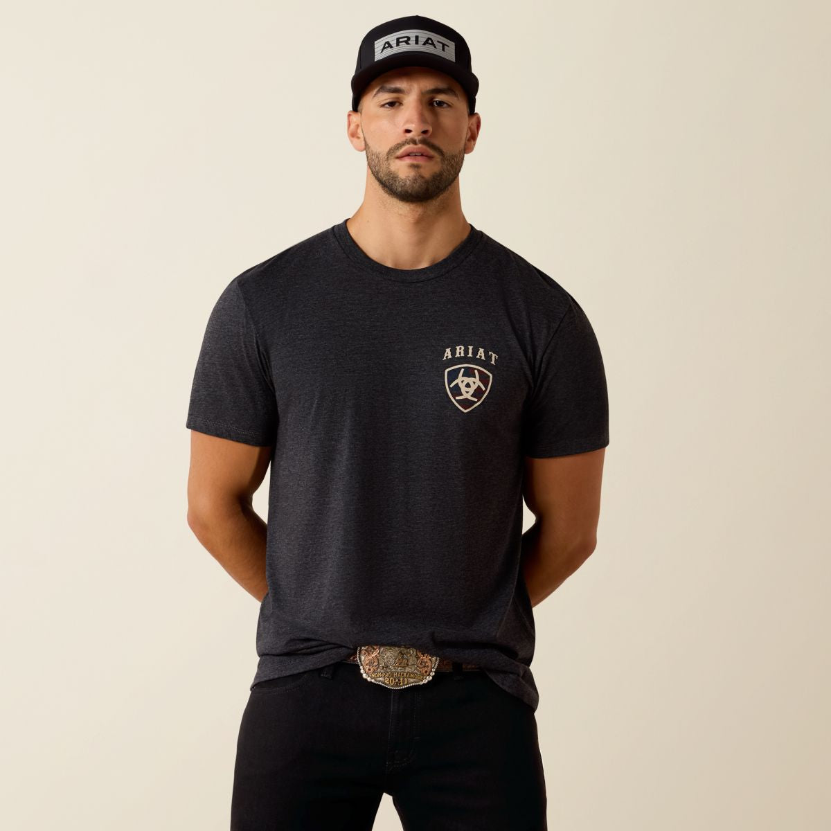 Ariat T-Shirt American Bison Tee Hombres Charcoal Heather