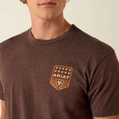 Ariat T-Shirt Strip Patriotic Badge Tee Hombres Brown Heather