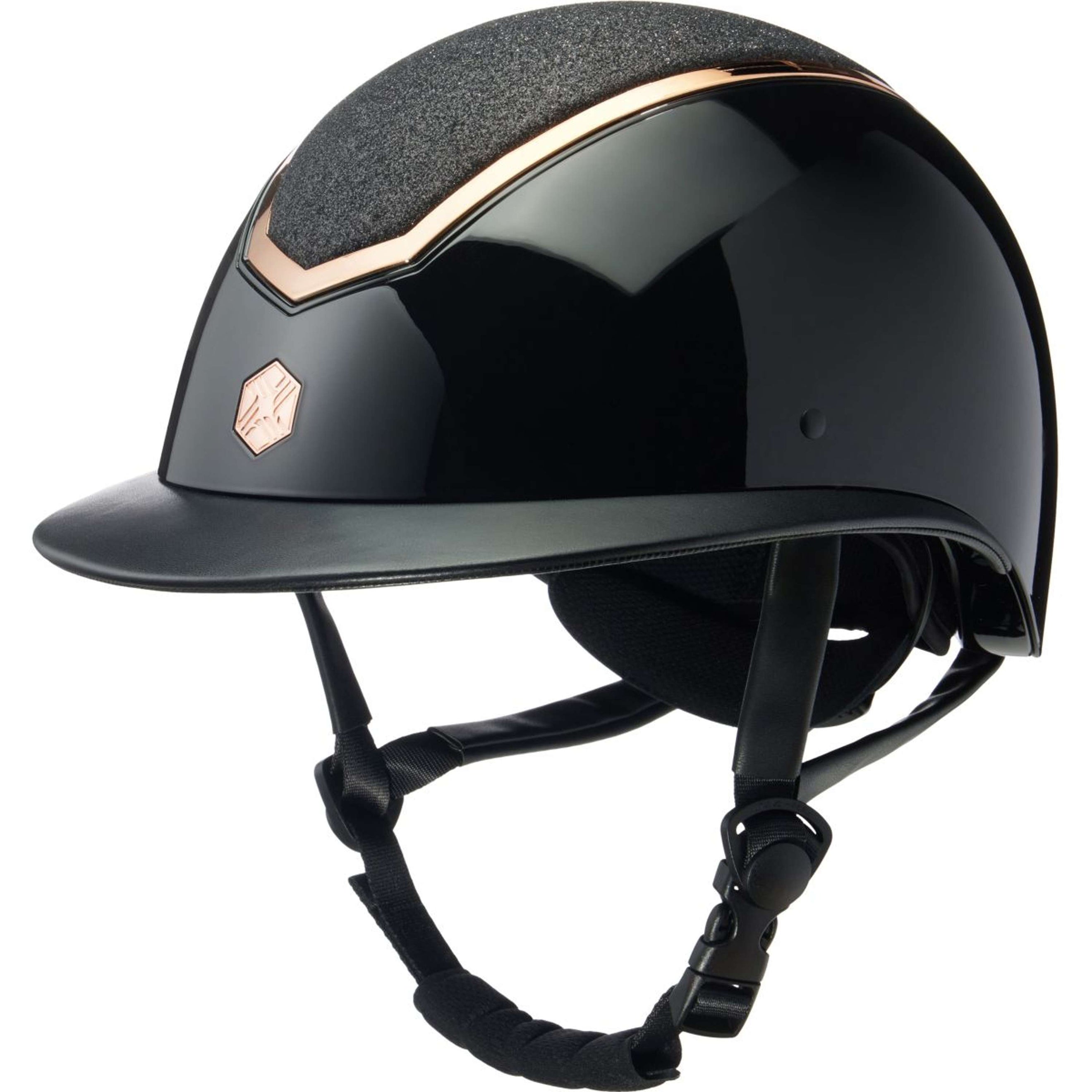 Charles Owen Casco Kylo Sparkly Wide Peak Black Gloss/Rose Gold Charles Owen Casco Kylo Sparkly Wide Peak Black Gloss/Rose Gold