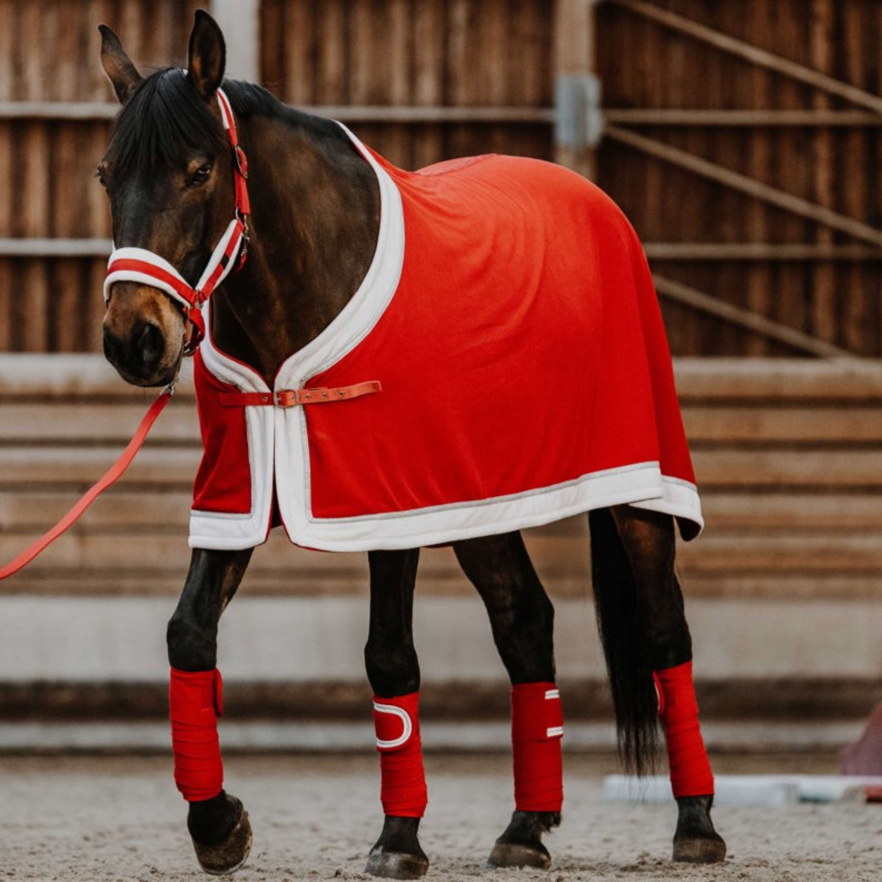 EQUITHÈME Manta para el sudor Navidad Fleece Rojo