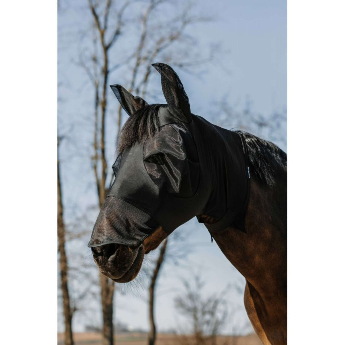 EQUITHÈME Máscara para Moscas Hood con Protección UV Negro