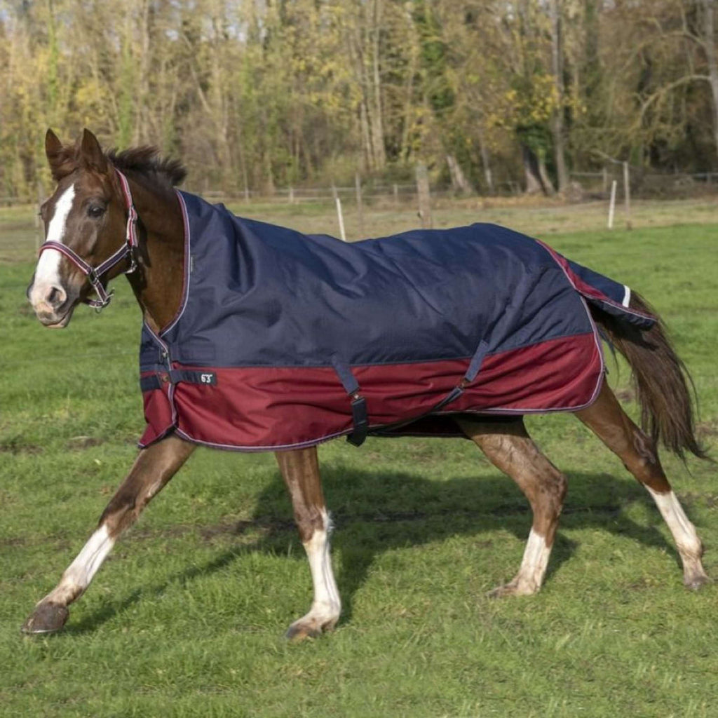 EQUITHÈME Alfombra de Exterior Tyrex 1200D 0g con Media Cuello Navy/Bordeaux