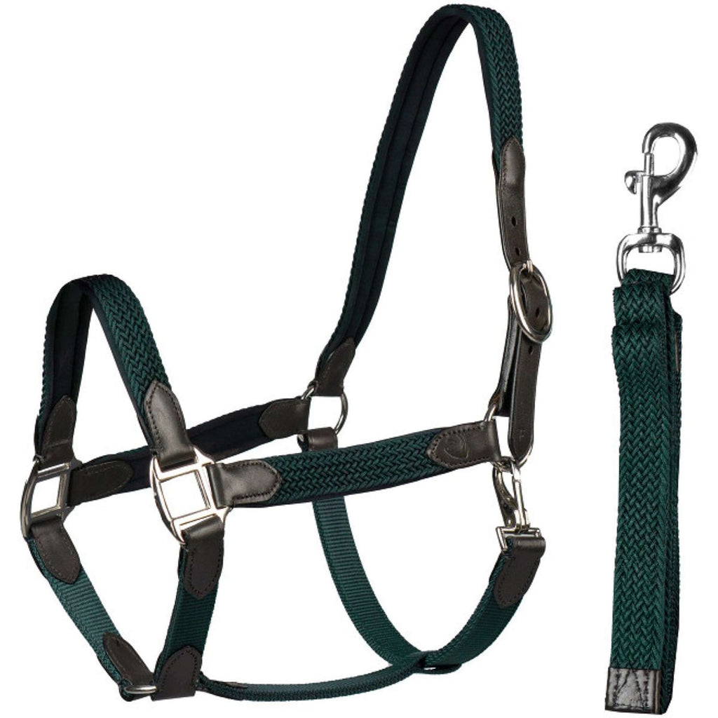 HORKA Juego de Cabestro Cuero con nylon trenzado Marron Verde