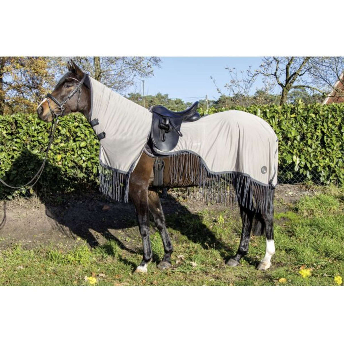 HKM Manta Antimoscas de Ejercicio Fringes Cuello Desmontable Plata<>Gris