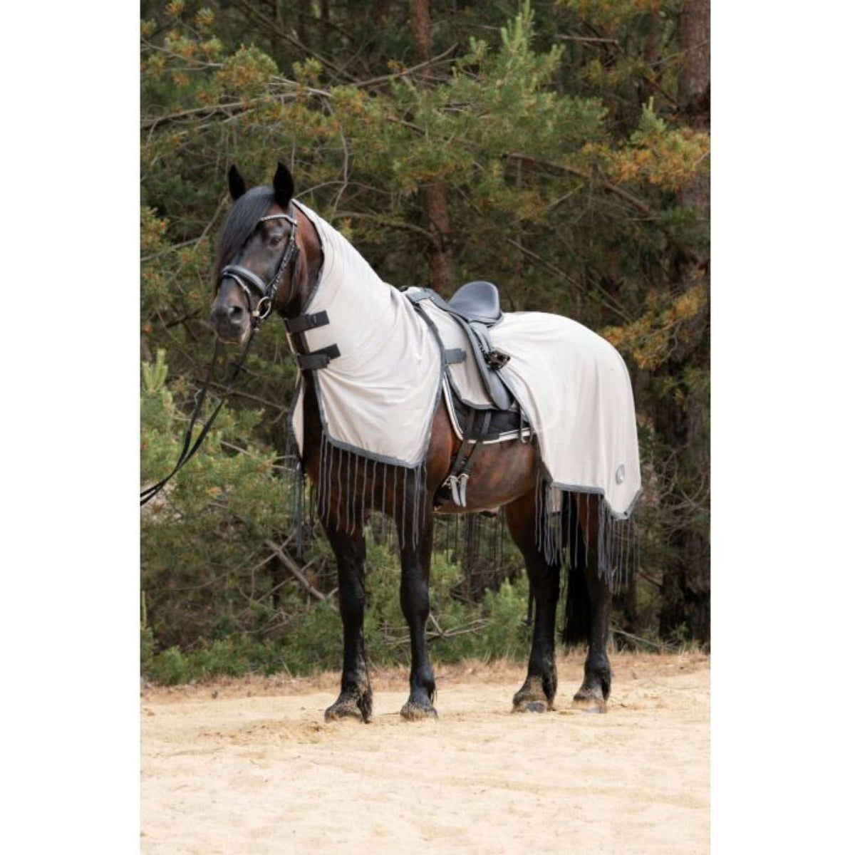 HKM Manta Antimoscas de Ejercicio Fringes Cuello Desmontable Plata<>Gris