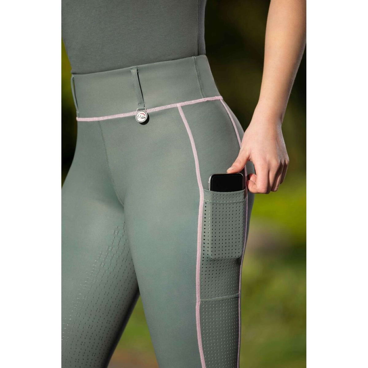 HKM Legging de Equitación Juna Full Grip Grisverde