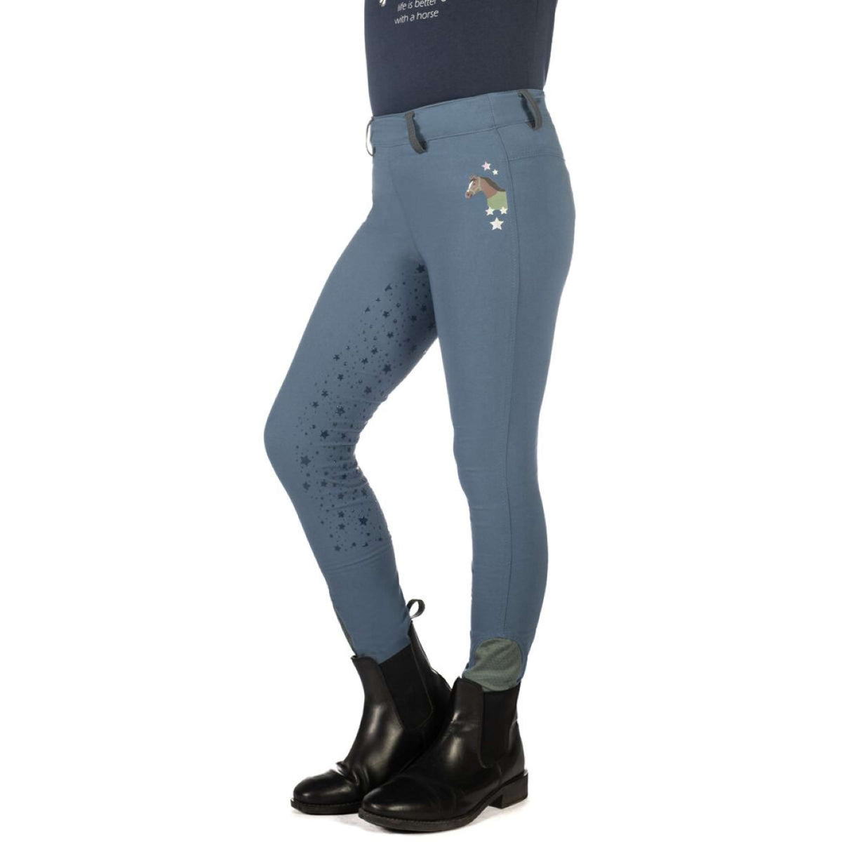 HKM Legging de Equitación Pony Dream II Full Grip Azul Humo