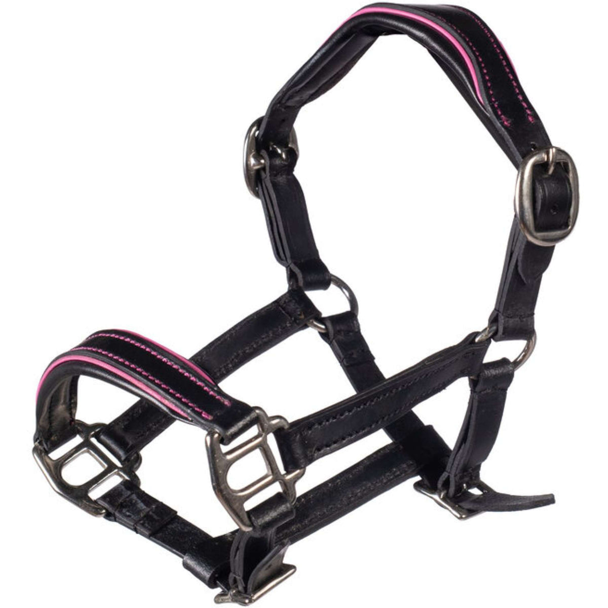 HKM Cabezada de Cuero Hobby Horsing Negro/Rosa