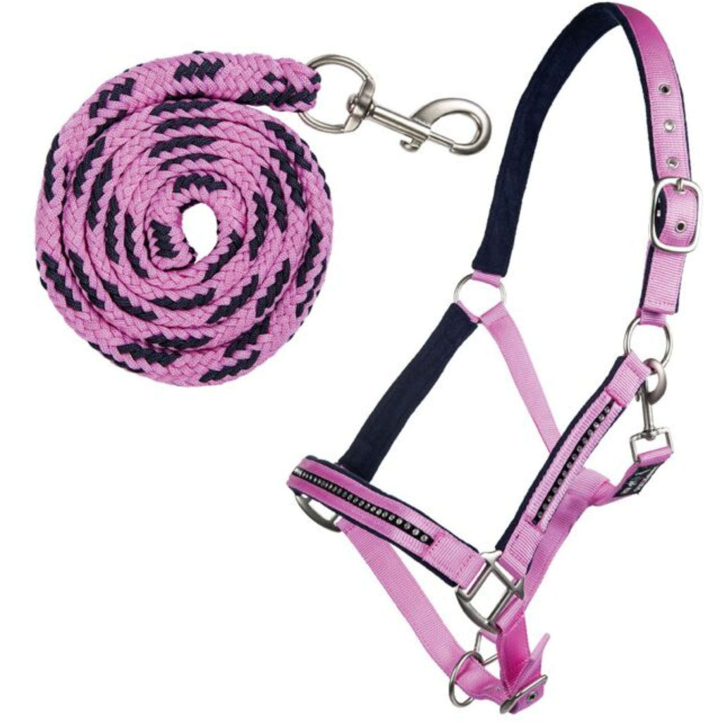 HKM Juego de Cabestro Crystal Forro Suave Rosa/Azul oscuro