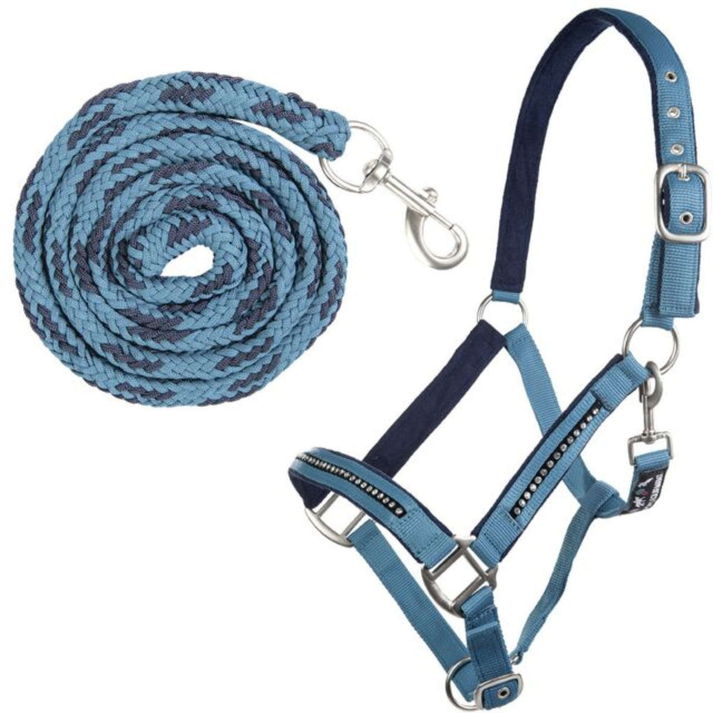 HKM Juego de Cabestro Crystal Forro Suave Petrol/marino