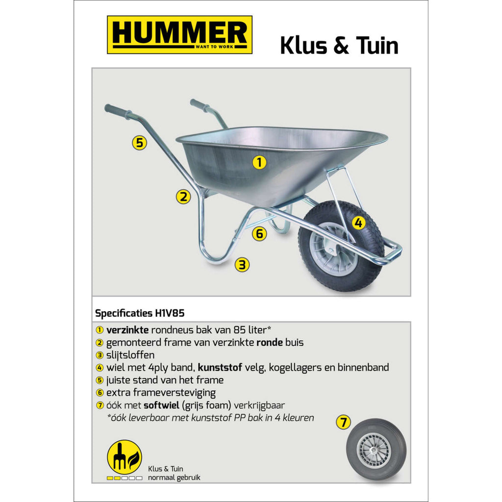 Hummer Carretilla Rueda Blanda Galvanizado