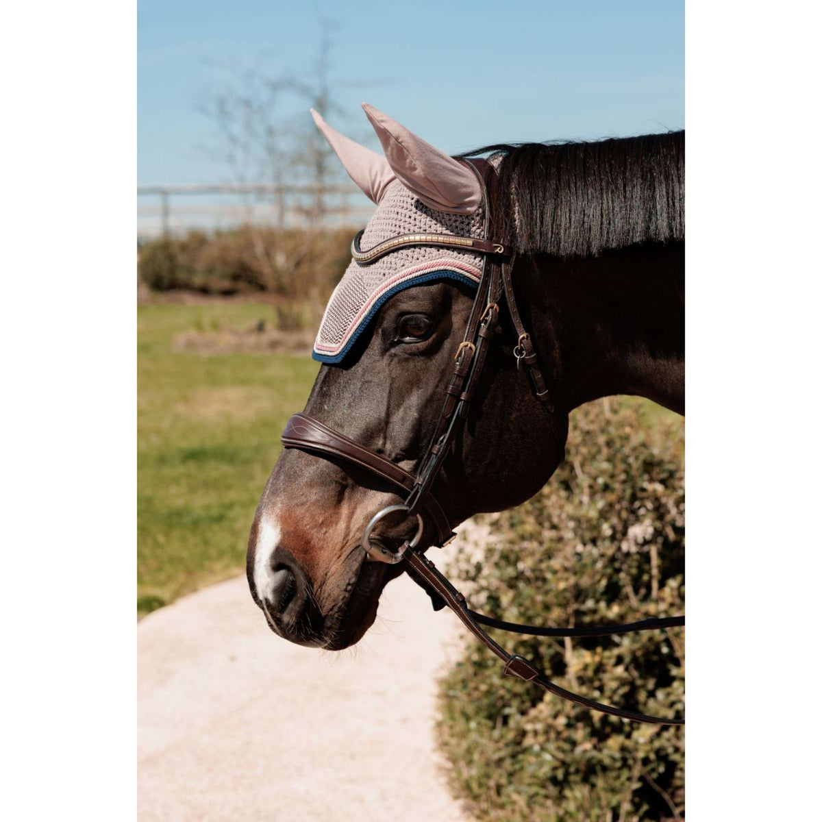 Kentucky Horsewear Bonete para Orejas Wellington Pied-de-Poule Bordeaux/Navy