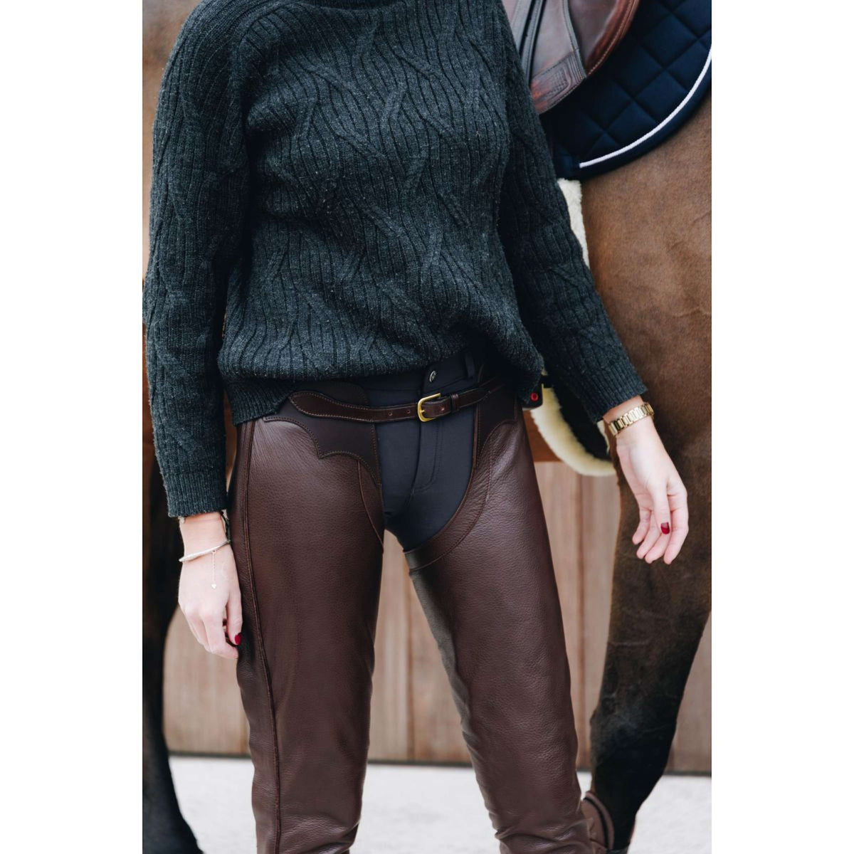 Dyon Chaps largos de Cuero Standard Marron