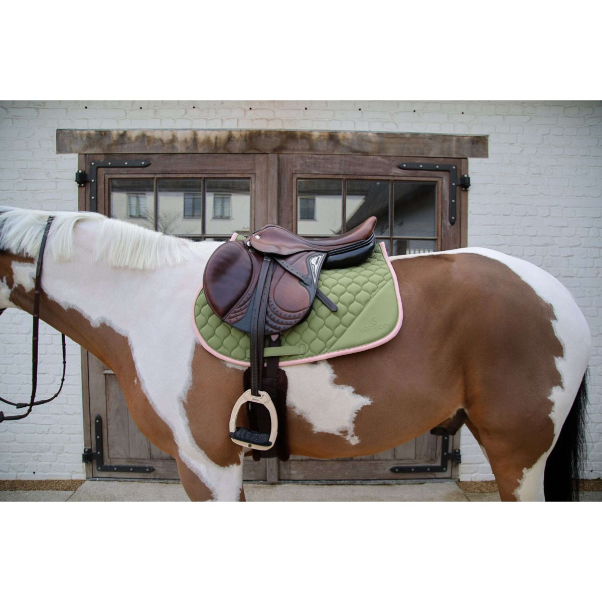 Kentucky Horsewear Mantilla Softshell Onion Quilt saltando Caqui/Rosa viejo