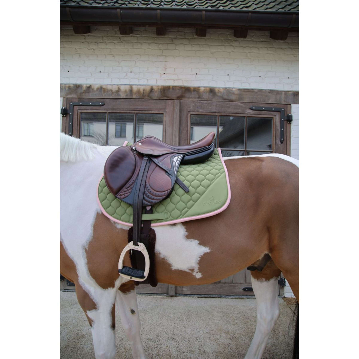 Kentucky Horsewear Mantilla Softshell Onion Quilt saltando Caqui/Rosa viejo