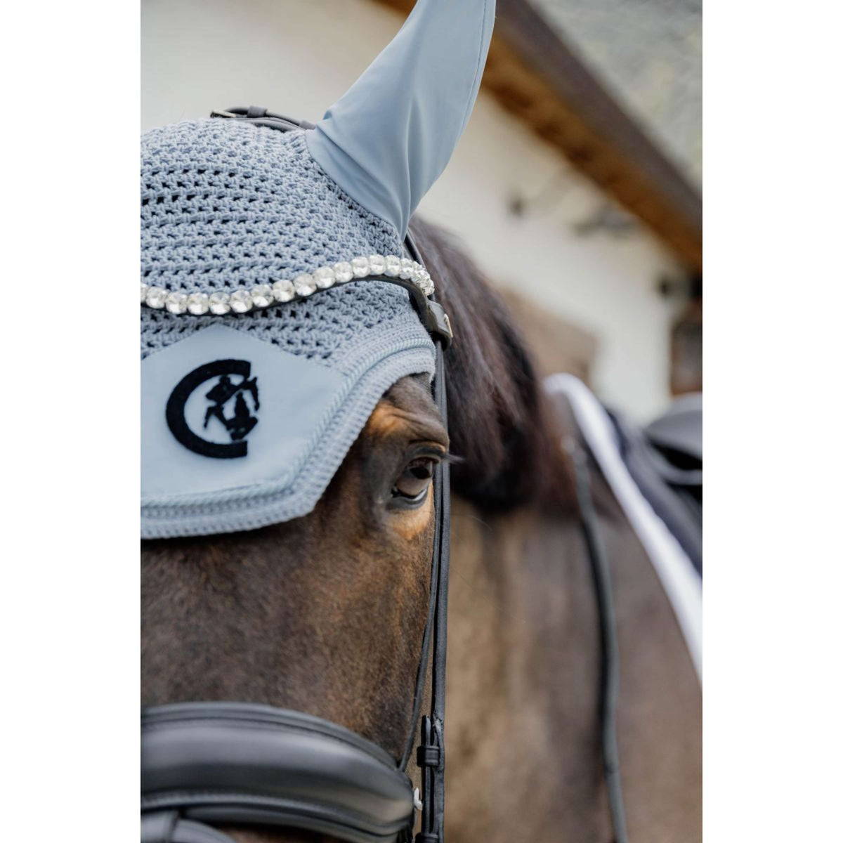 Kentucky Horsewear Bonete para Orejas Wellington 3D Logo Azul claro