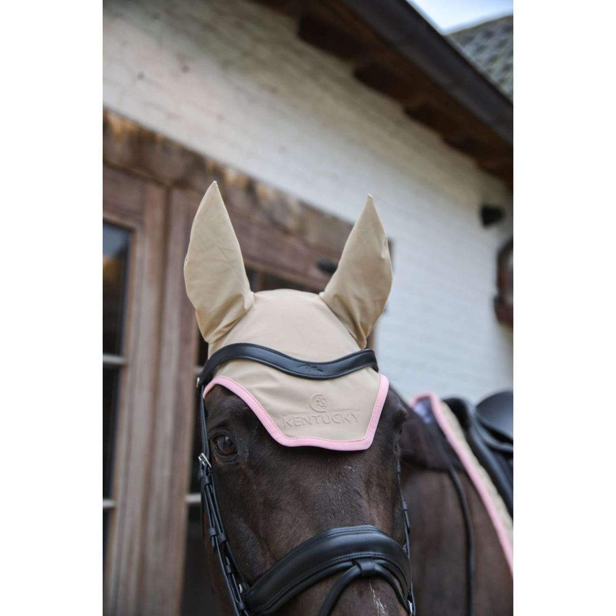 Kentucky Horsewear Bonete para Orejas Wellington Softshell Beige/Rosa viejo