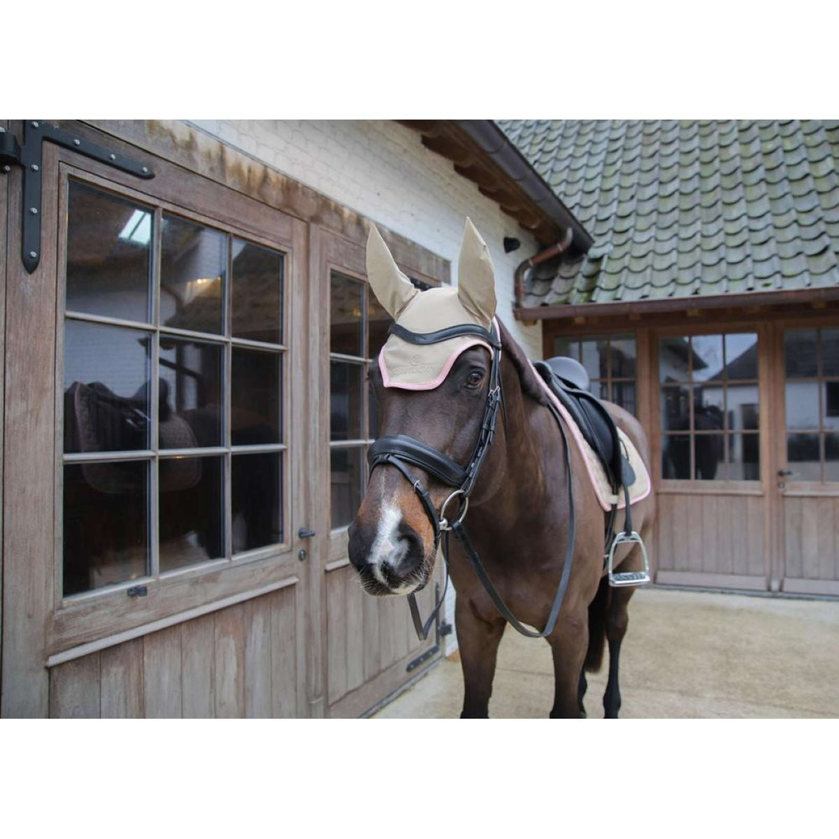 Kentucky Horsewear Bonete para Orejas Wellington Softshell Beige/Rosa viejo