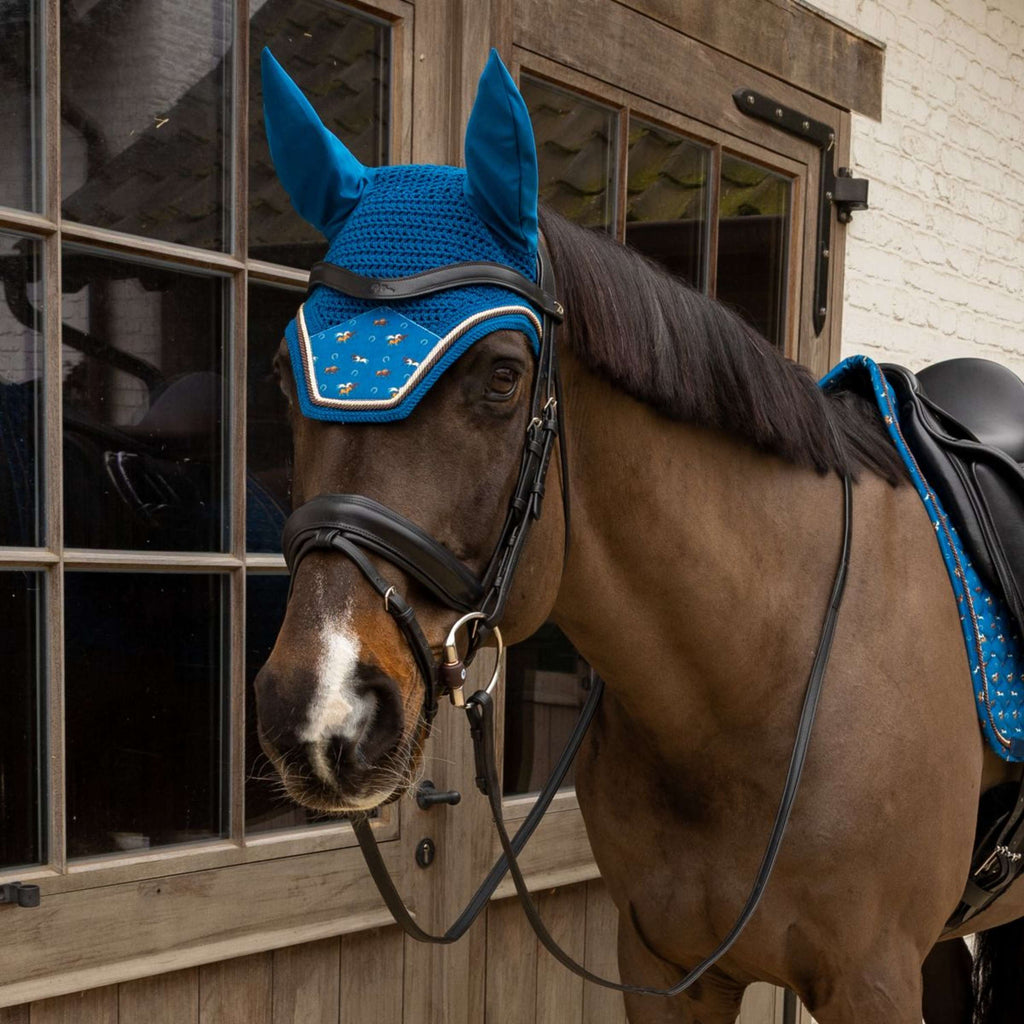 Kentucky Bonete para Orejas Wellington Velvet Horse Printing Navy