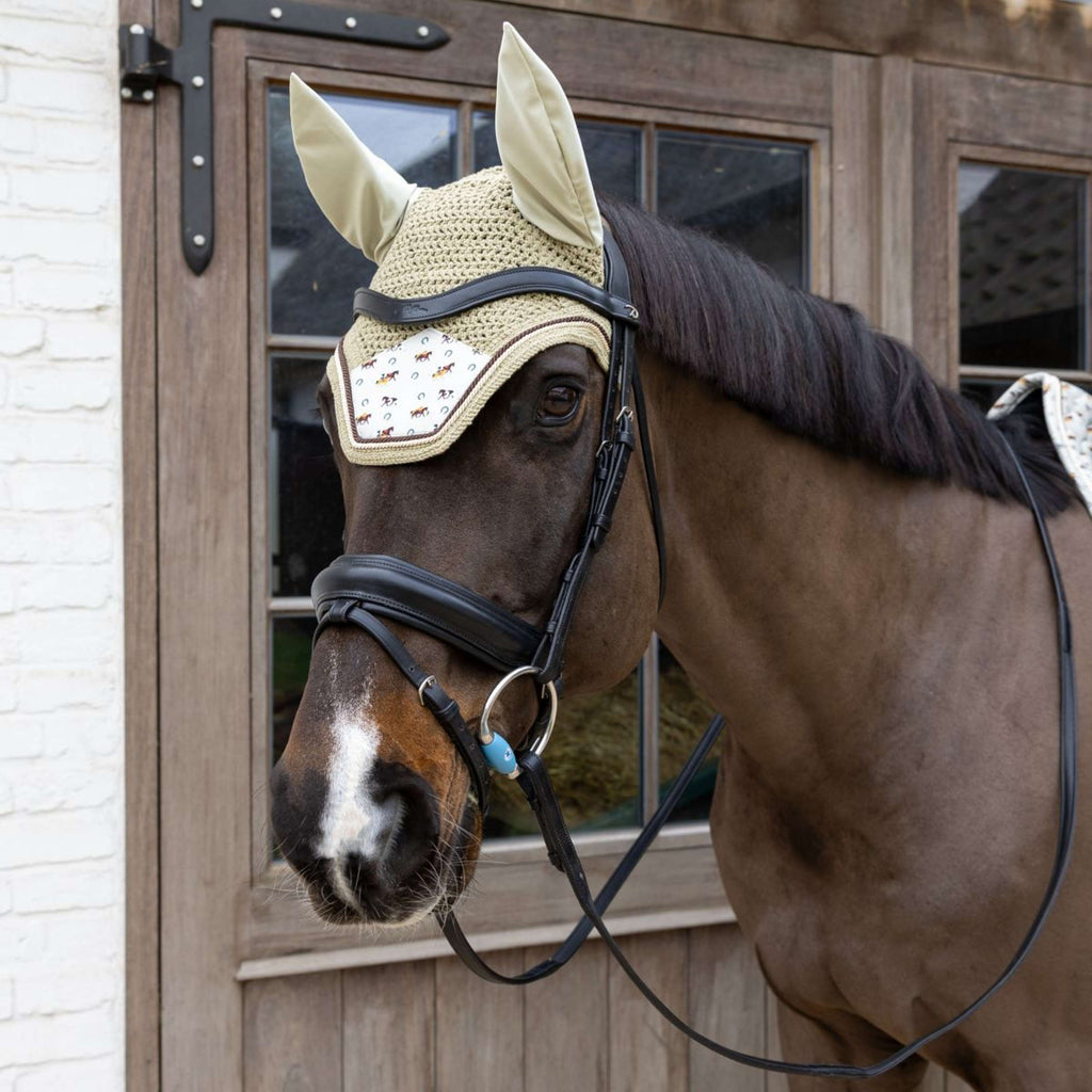 Kentucky Bonete para Orejas Wellington Velvet Horse Printing Beige