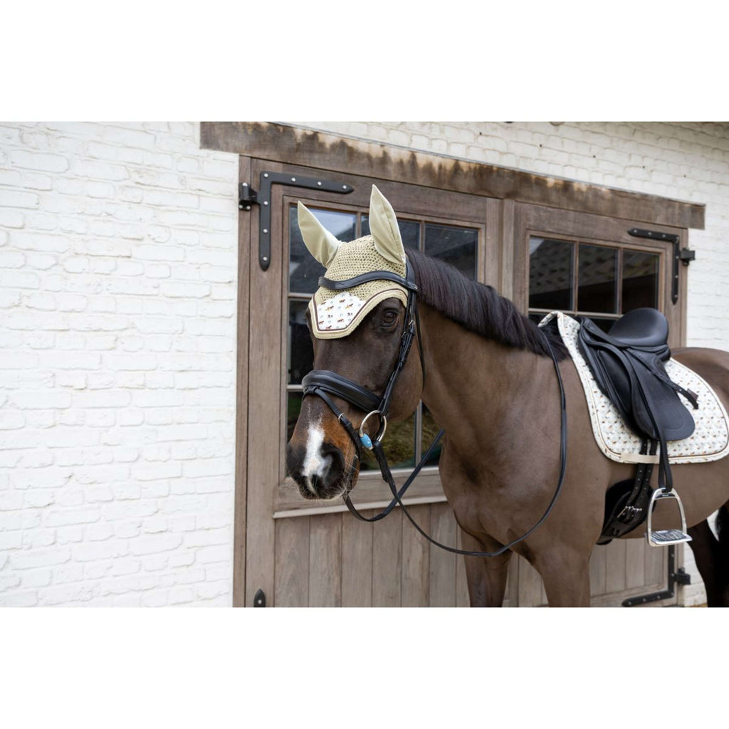 Kentucky Bonete para Orejas Wellington Velvet Horse Printing Beige
