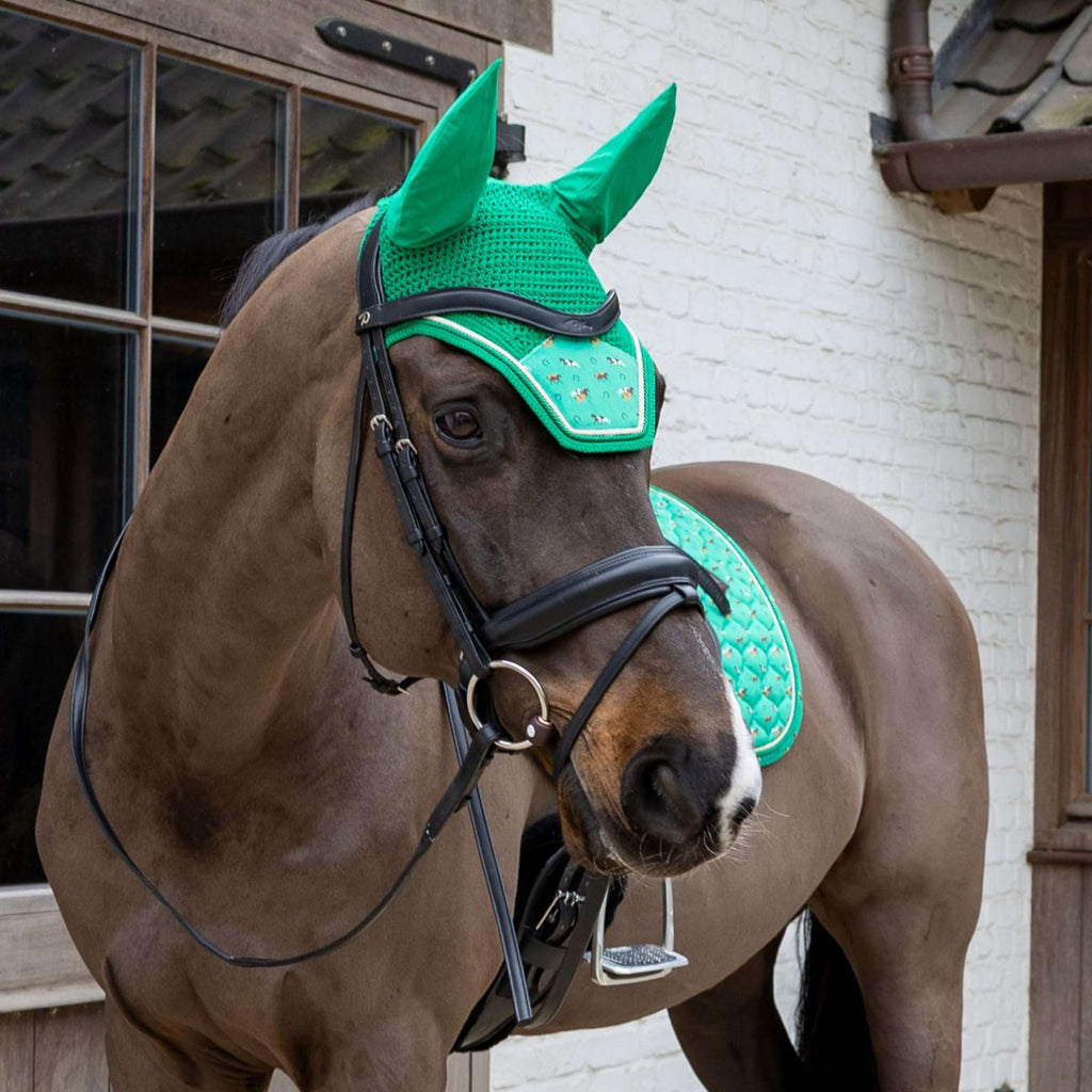 Kentucky Bonete para Orejas Wellington Velvet Horse Printing Verde