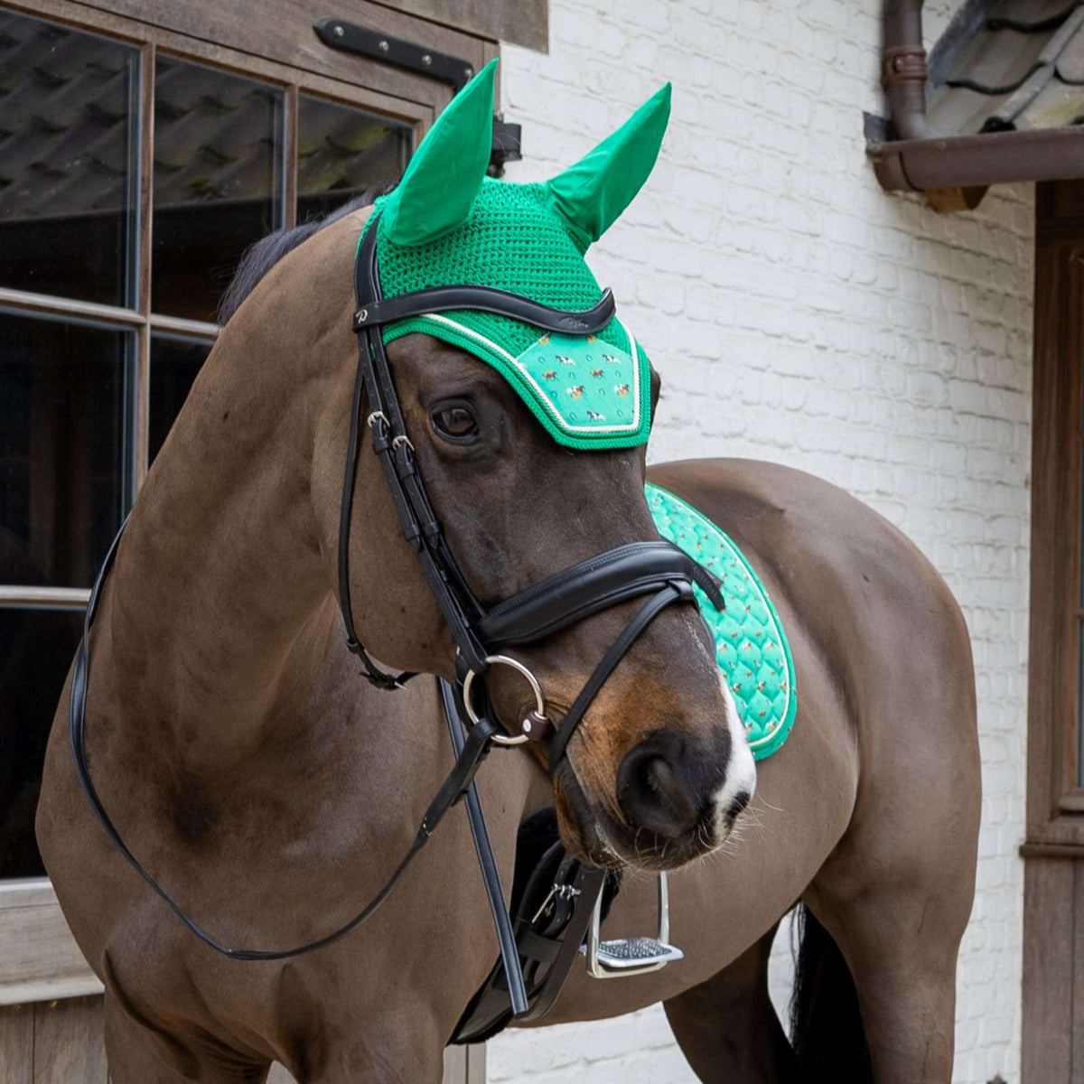 Kentucky Bonete para Orejas Wellington Velvet Horse Printing Verde